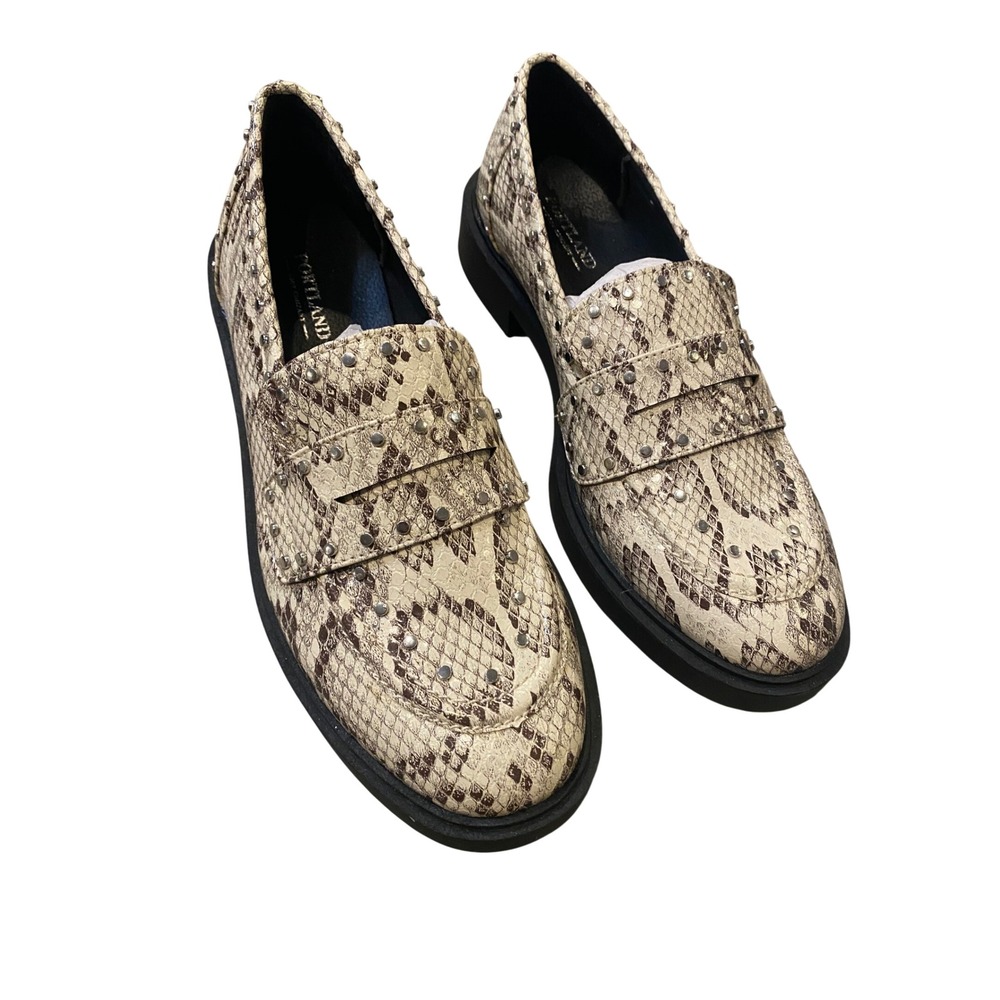 Portland Boot Company Snakeskin Studded Platform Loafers Neutral Brown Size 8